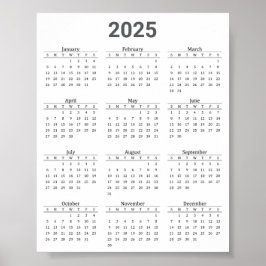 Grijs en wit 2025 jaar in een oogopslag poster