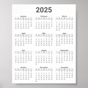 Grijs en wit 2025 jaar in een oogopslag poster