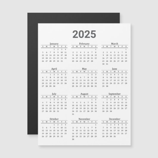 Grijs en Wit 2025 Jaarlijkse Kalender Magnetische  (Voorkant / Achterkant)