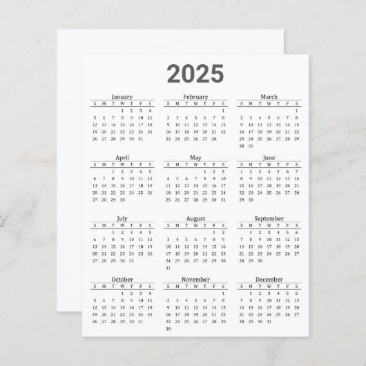 Grijs en wit 2025 Jaarlijkse kalender Papieren Bla (Voorkant / Achterkant)