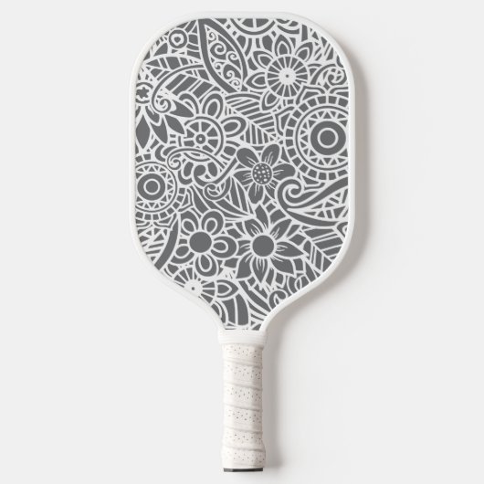 Grijs en wit Abstract Floral Tropisch Hawaiian Pickleball Paddle (Voorkant)