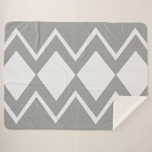 Grijs en Wit Abstract Modern Chevron Diamonds Sherpa Deken (Voorkant (horizontaal))