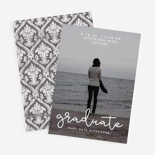 Grijs en wit Afstuderen Fotoaankondiging Aankondiging