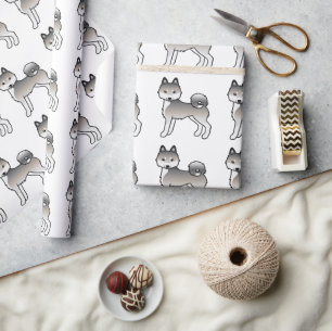 Grijs en wit Alaskan Klee Kai Cute Hond Patroon Cadeaupapier