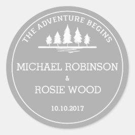 Grijs en wit avontuur bruiloft sticker