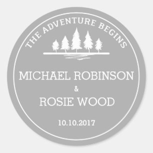 Grijs en wit avontuur bruiloft sticker