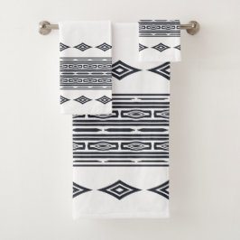Grijs en wit Azteeks tribal gestreept patroon Bad Handdoek
