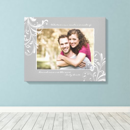 Grijs en Wit Bloemen Fotosjabloon Afbeelding Canvas Afdruk (Insitu (Houten vloer))