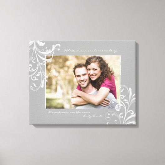 Grijs en Wit Bloemen Fotosjabloon Afbeelding Canvas Afdruk (Voorkant)