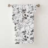 Grijs en Wit Bloemen Ontwerp Bad Handdoek (Insitu)
