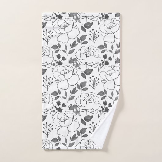 Grijs en Wit Bloemen Ontwerp Bad Handdoek (Handdoek)