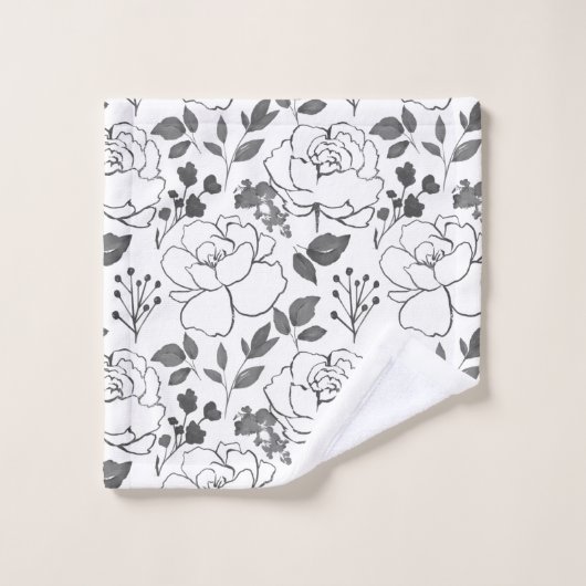 Grijs en Wit Bloemen Ontwerp Bad Handdoek (Wasdoekje)