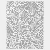 Grijs en wit bloemig barok patroon fleece deken (Voorkant)