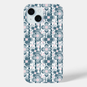 Grijs en wit bloemmotief grijs iPhone 15 case