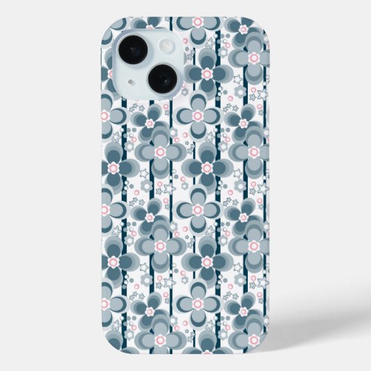 Grijs en wit bloemmotief grijs Case-Mate iPhone case (Achterkant)