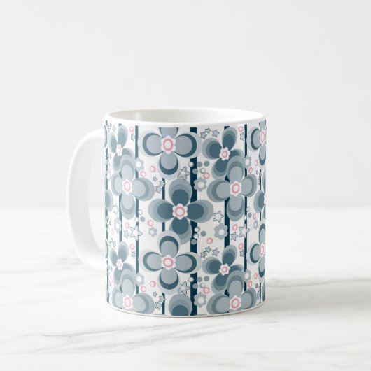 Grijs en wit bloemmotief grijs koffiemok (Voorkant links)