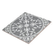 Grijs en wit botanisch abstract cirkel vintage tegeltje (Zijkant)