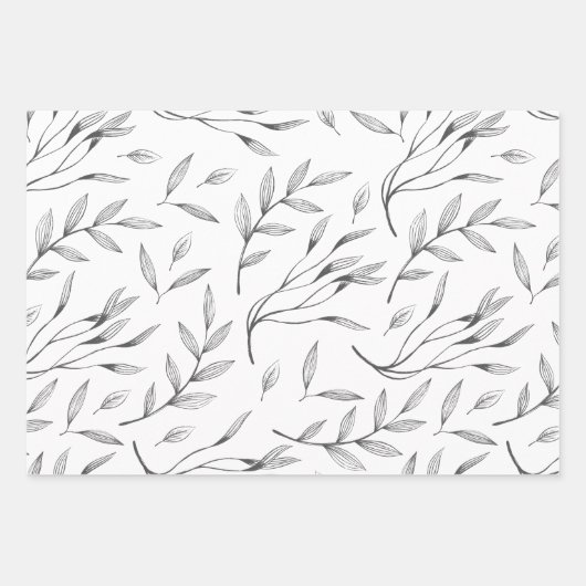 Grijs en wit botanisch inpakpapier set (Voorkant 3)