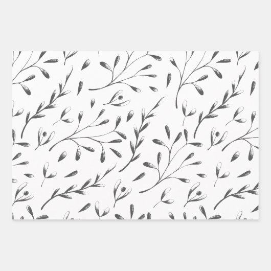 Grijs en wit botanisch inpakpapier set (Voorkant 2)