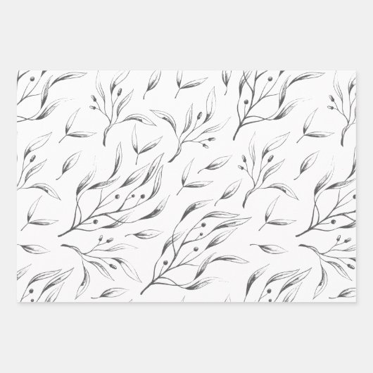 Grijs en wit botanisch inpakpapier set (Voorkant)
