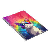 Grijs en wit Cat Dragen Zonnebril Notitieboek (Rechterzijde)
