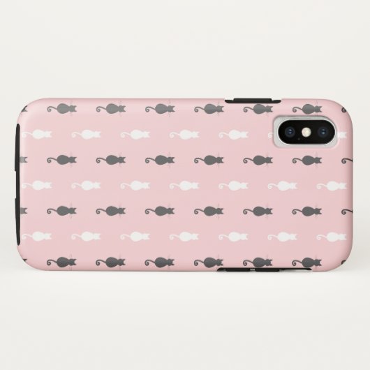 Grijs en wit Cat Silhouette Patroon Roze Case-Mate iPhone Case (Achterkant (horizontaal))