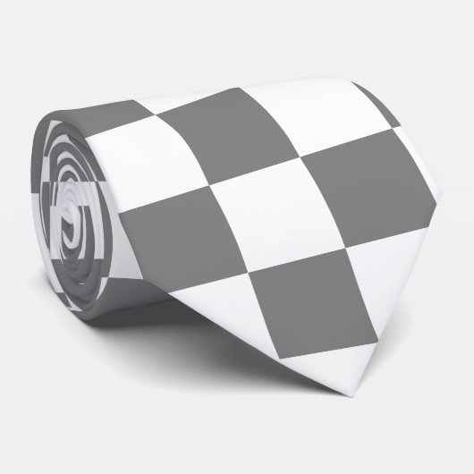 grijs en wit Checkerboard Patroon Stropdas (Opgerold)