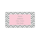Grijs en wit Chevron met pastelroze Etiket (Voorkant)