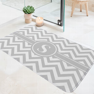 Grijs En Wit Chevron Monogram Badmat