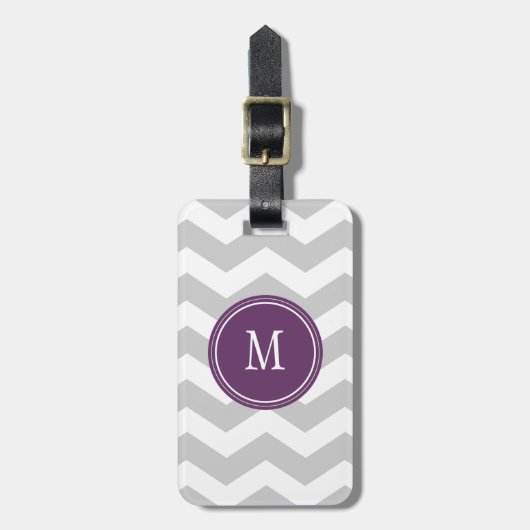 Grijs en wit Chevron Monogram Bagagelabel (Voorkant verticaal)
