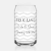 Grijs en wit chevron patroon bruiloft blik glas (Achterkant)