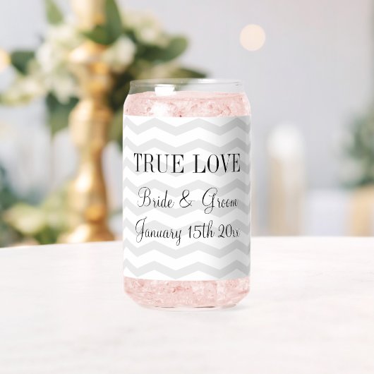 Grijs en wit chevron patroon bruiloft blik glas (Insitu (Huwelijk))