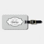 Grijs en wit Chevron Stripe Bagagelabel (Voorkant horizontaal)
