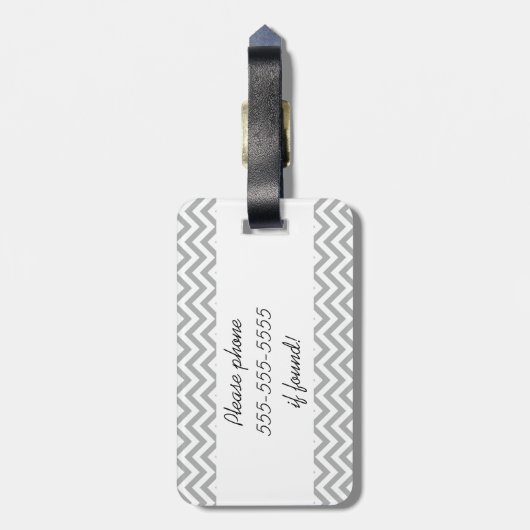Grijs en wit Chevron Stripe Bagagelabel (Achterkant verticaal)