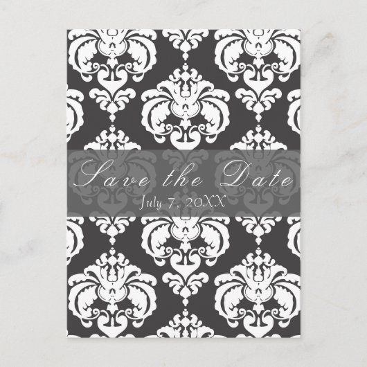 Grijs en wit Damascus Chic Wedding Save the Date Aankondigingskaart (Voorkant)