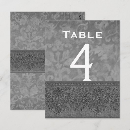 Grijs en wit Damask Trouwtafel Nummer Kaart (Voorkant / Achterkant)