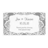 Grijs en wit Damask Water Bottle - pas het aan! Etiket (Voorkant)