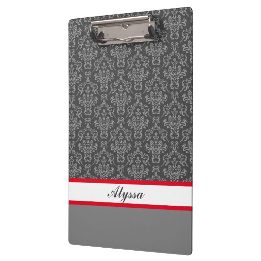 Grijs en Wit Damaspatroon met naam Klembord (Links)