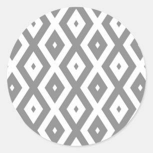 Grijs en wit diamantpatroon ronde sticker
