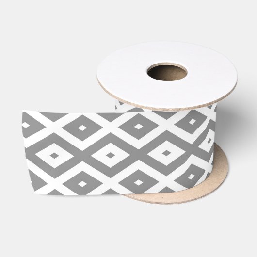Grijs en wit diamantpatroon satijnen lint (Spoel)