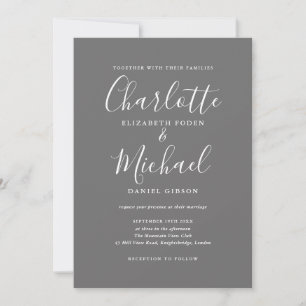 Grijs en wit eenvoudig elegant schrift Huwelijk Kaart