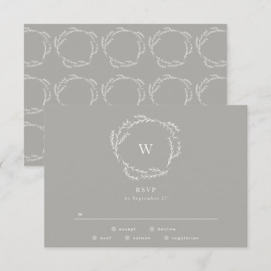 Grijs en wit Eenvoudig Wreath Weddenschap RSVP Kaartje (Voorkant / Achterkant)