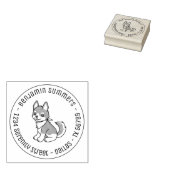 Grijs en Wit Eierige Puppy Dog Ronde Adres Rubberstempel (Gestempeld)