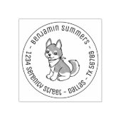 Grijs en Wit Eierige Puppy Dog Ronde Adres Rubberstempel (Afrduk)
