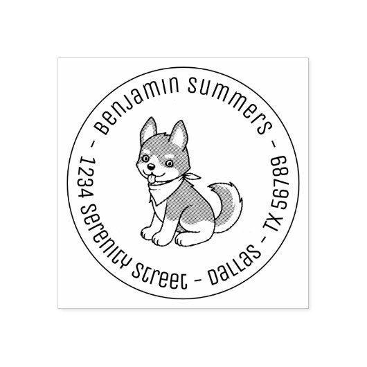 Grijs en Wit Eierige Puppy Dog Ronde Adres Rubberstempel (Afrduk)