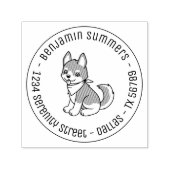 Grijs en Wit Eierige Puppy Dog Ronde Adres Zelfinktende Stempel (Design)