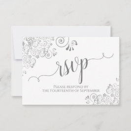 Grijs en Wit Elegant Calligrafie Frilly Wedding RSVP Kaartje