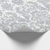 Grijs en wit Elegant Damask Patroon Cadeaupapier (Hoek)
