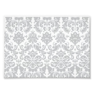 Grijs en wit Elegant Damask Patroon Foto Afdruk