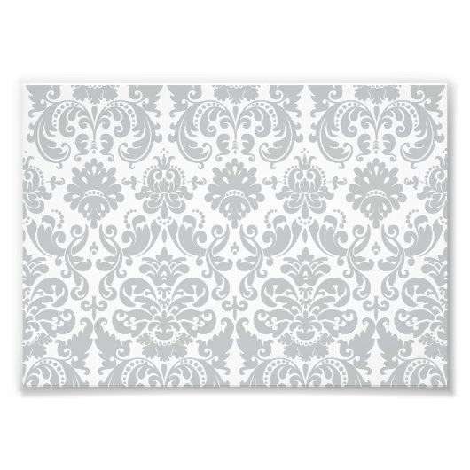 Grijs en wit Elegant Damask Patroon Foto Afdruk (Voorkant)
